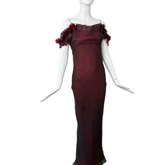 RICHARD TYLER COUTURE 1998 Vintage Silk Black + Red Gown Maxi Dress